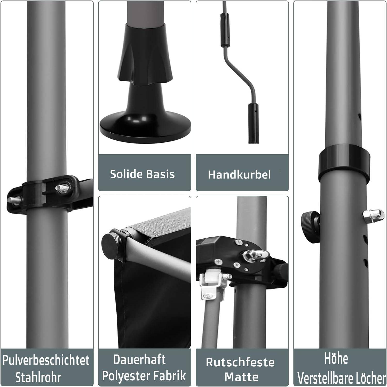 MVPower Klemmmarkise UV-beständig Höhenverstellbar mit Handkurbel ohne Bohren