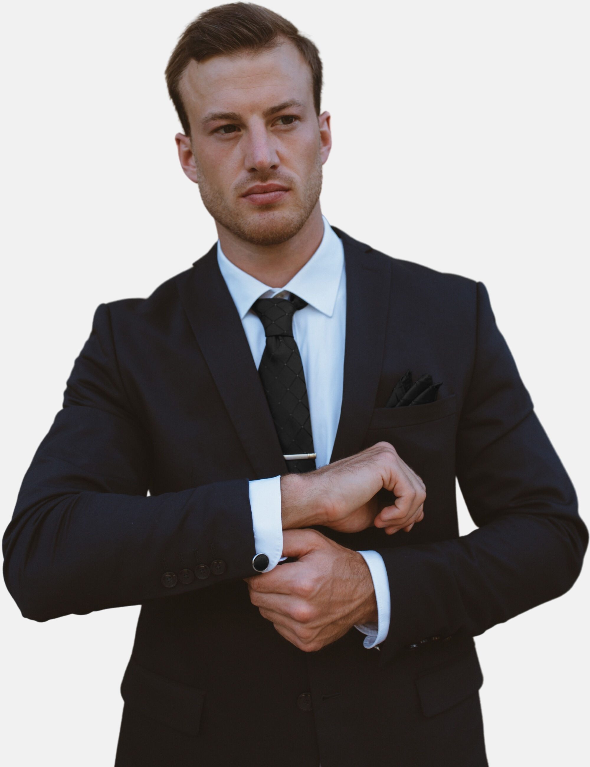 Massi Morino Krawatte (1-St) mit Einstecktuch, Manschettenknöpfen und Krawattenklammer