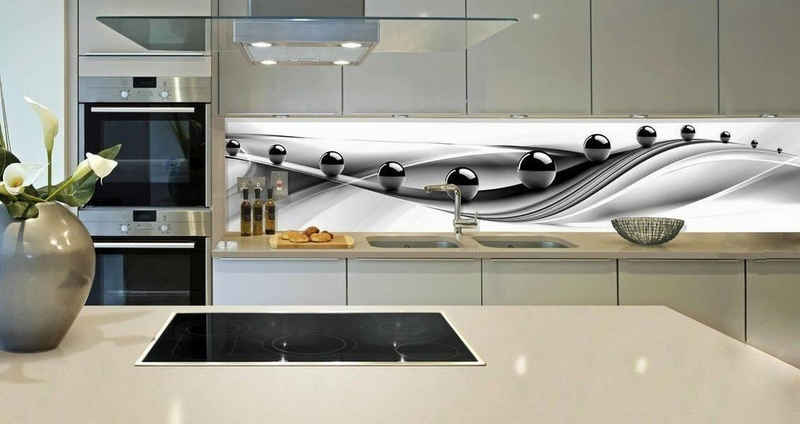 Rodnik Küchenrückwand Schwarze Kugeln, hochwertig mit UV- Direktdruck, für alle Räume geeignet