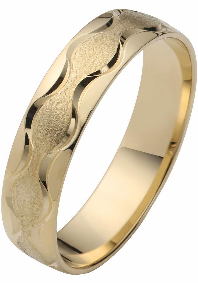 Firetti Trauring Schmuck Geschenk Gold 375 Hochzeit Ehering "LIEBE" Welle, Made in Germany - mit o. ohne Brillant/Diamant gelbgoldfarben
