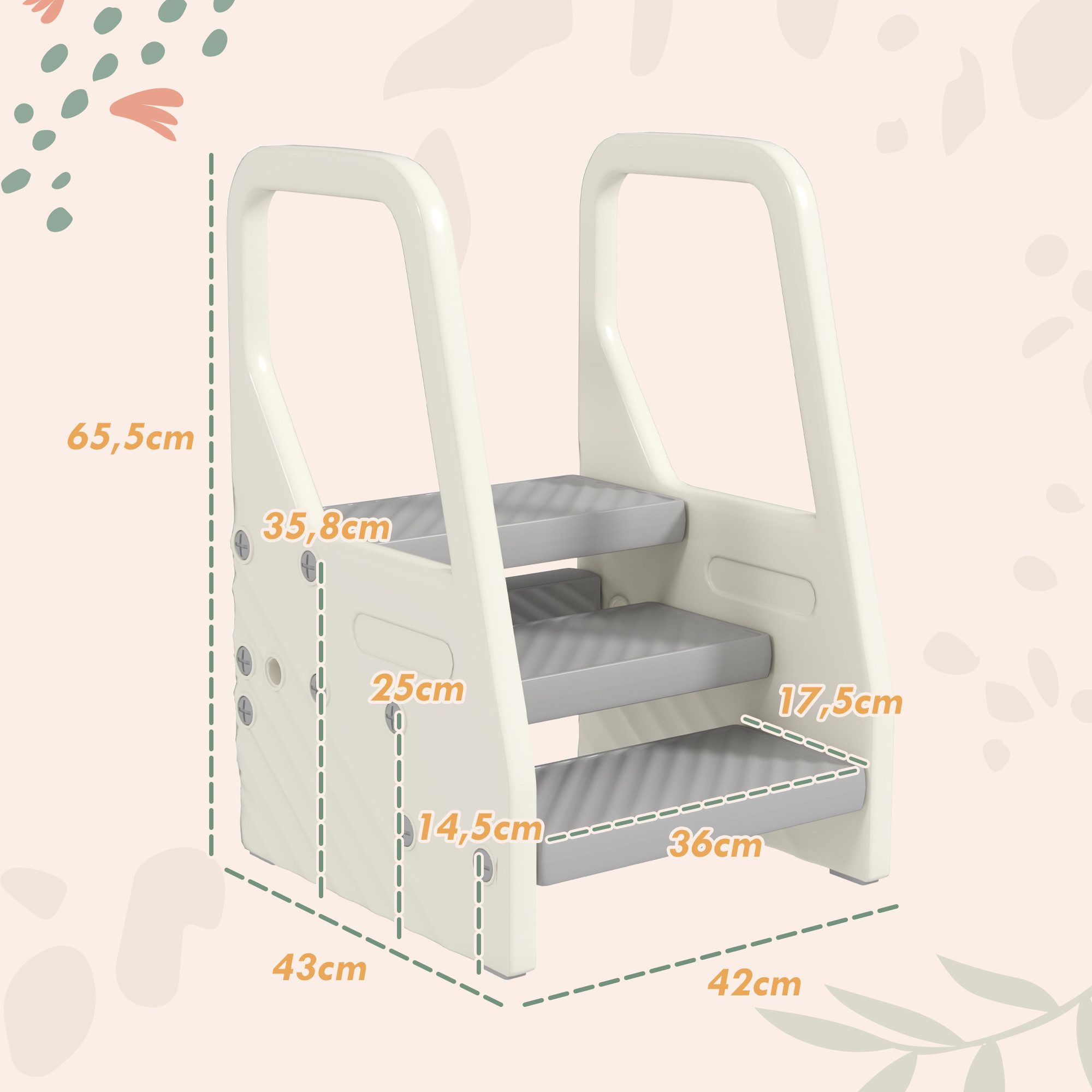AIYAPLAY Stehhilfe 3 Stufen Höhenverstellbar Kinderhocker für 2-5 Jahre (Tritthocker, 1 St), bis 30 kg belastbar, für Bad, Küche, Kinderzimmer, Grau – Bild 3 von 5