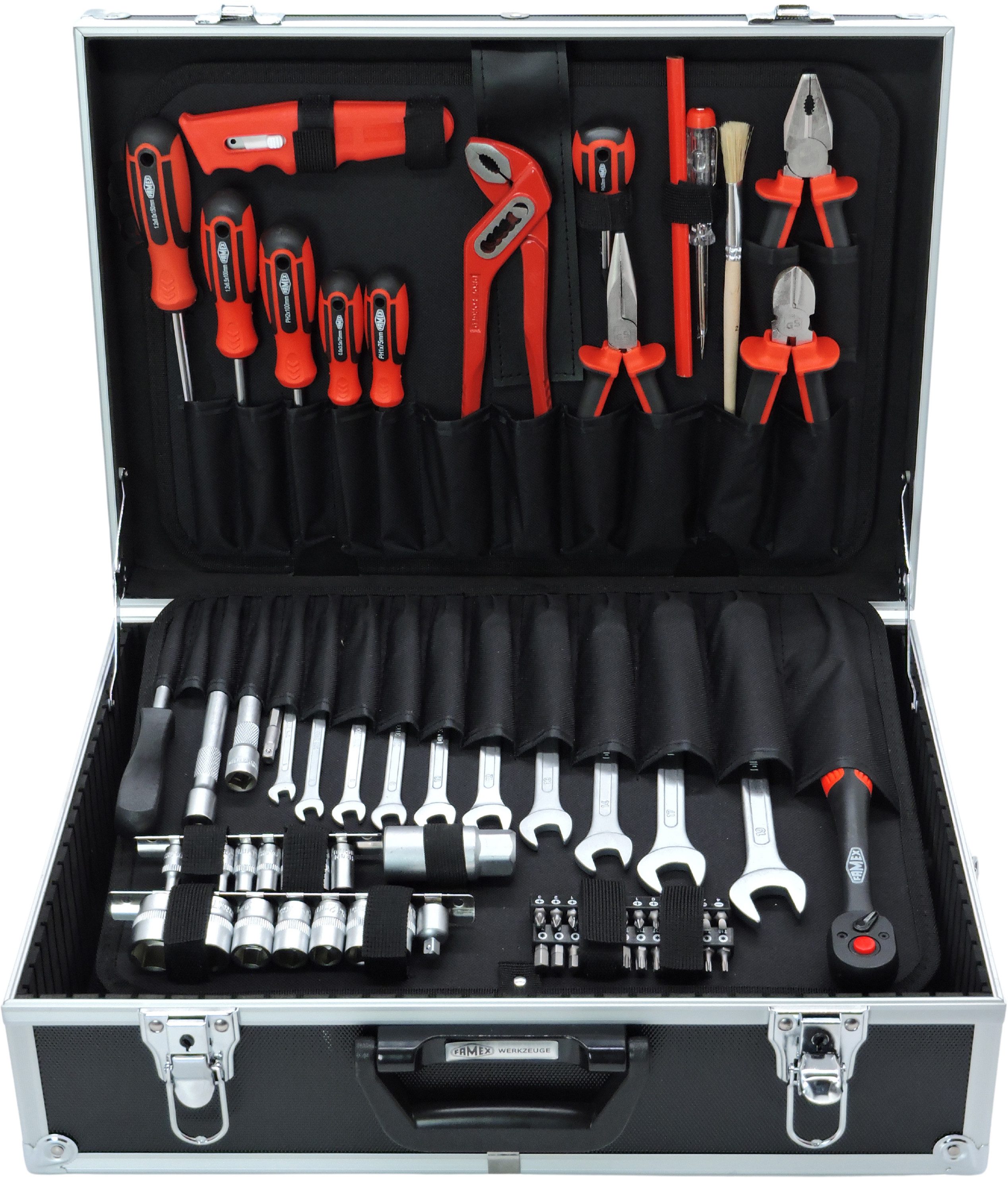 FAMEX Werkzeugset 759-62 Werkzeugkoffer, (Werkzeugkiste), abschließbar, CV-Stahl