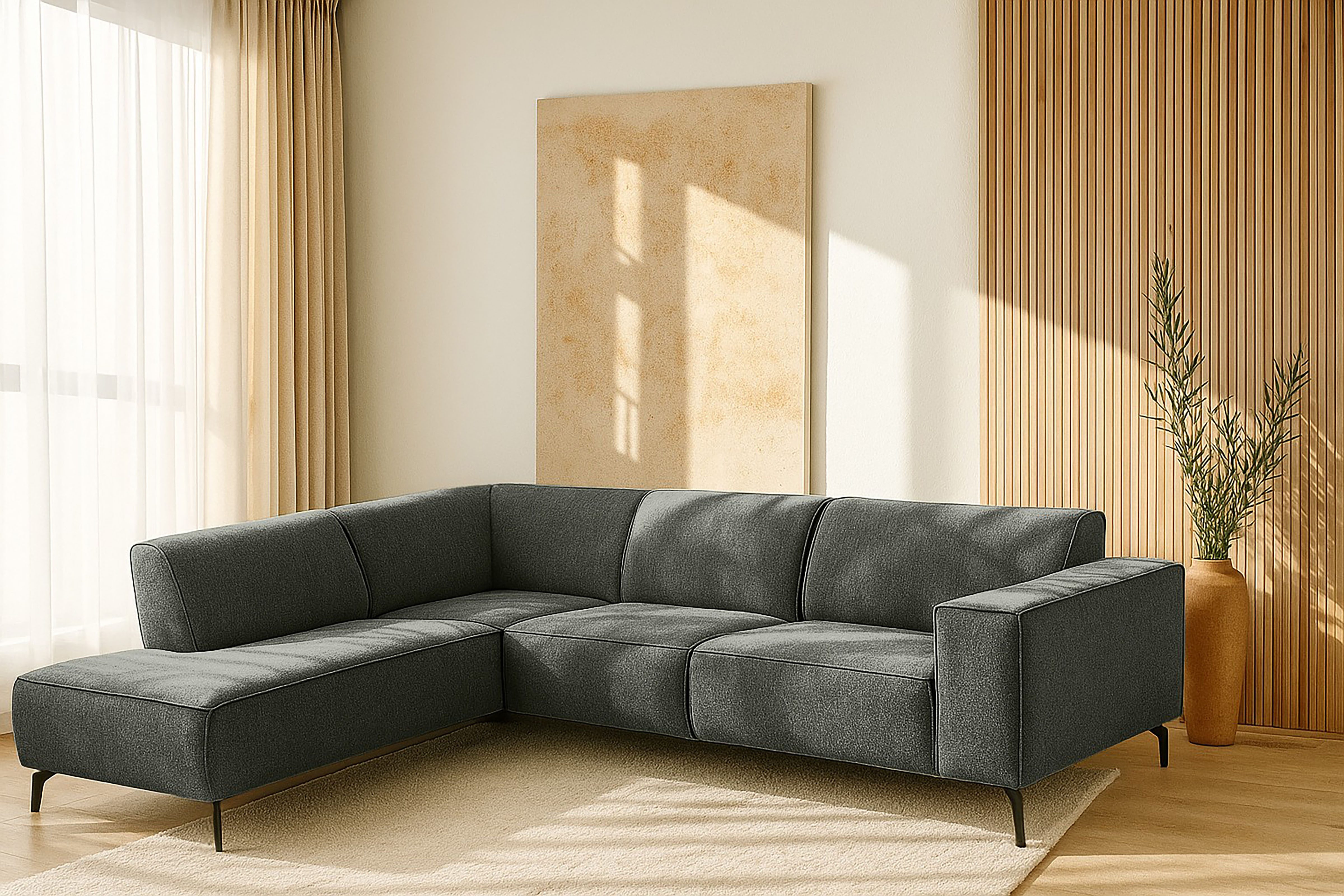 Home affaire Ecksofa LORCAN mit Metallfüßen, Breite 275 cm, weiches Sitzgefühl, Metallfüße, Lederoptik, Struktur, Bouclé