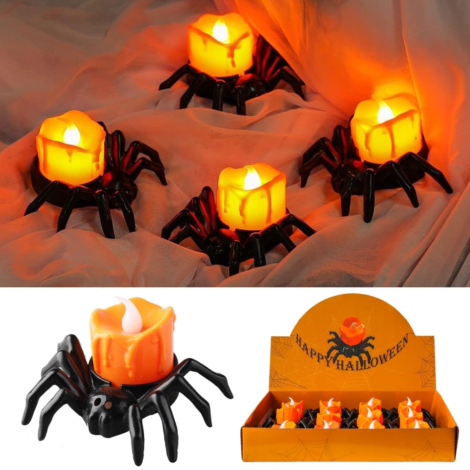 zggzerg LED-Kerze Halloween Spinne Свечиlicht - 12 Stück LED Deko Flammenlos Teelichter (12-tlg)