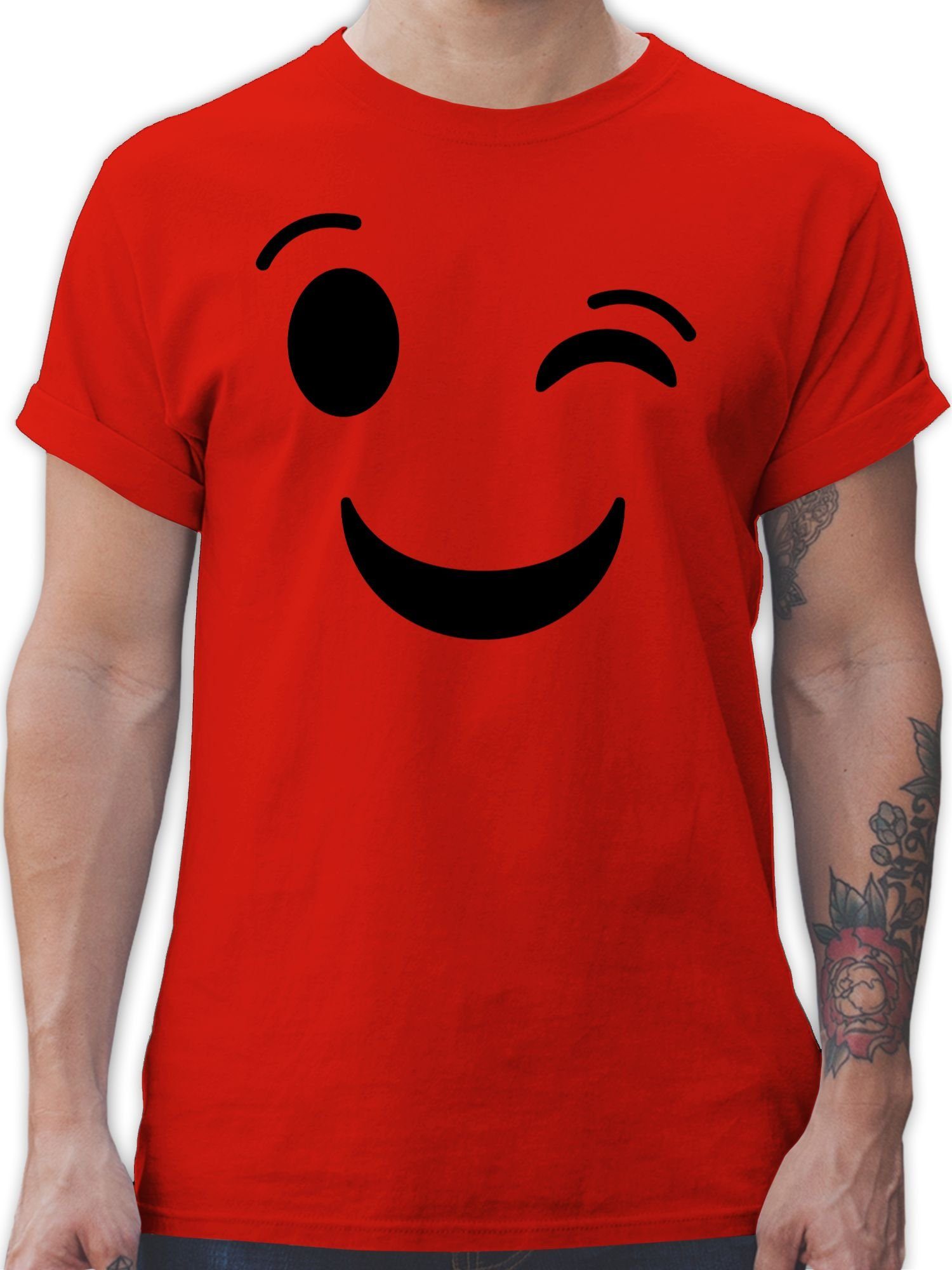 Shirtracer T-Shirt Zwinker Emoticon Karneval Karneval Outfit 2 Rot