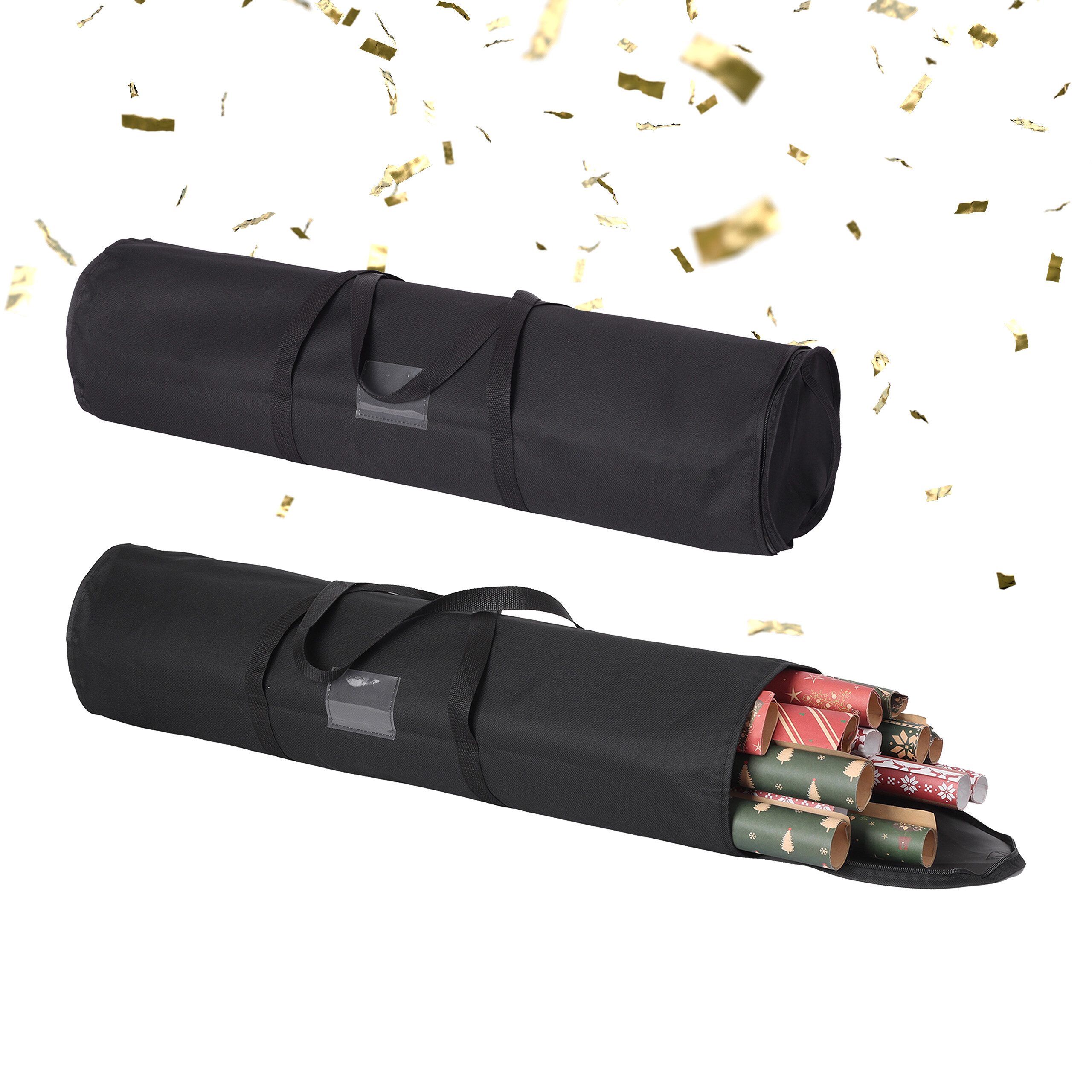 relaxdays Aufbewahrungsbox Geschenkpapier Aufbewahrung 2er Set, schwarz