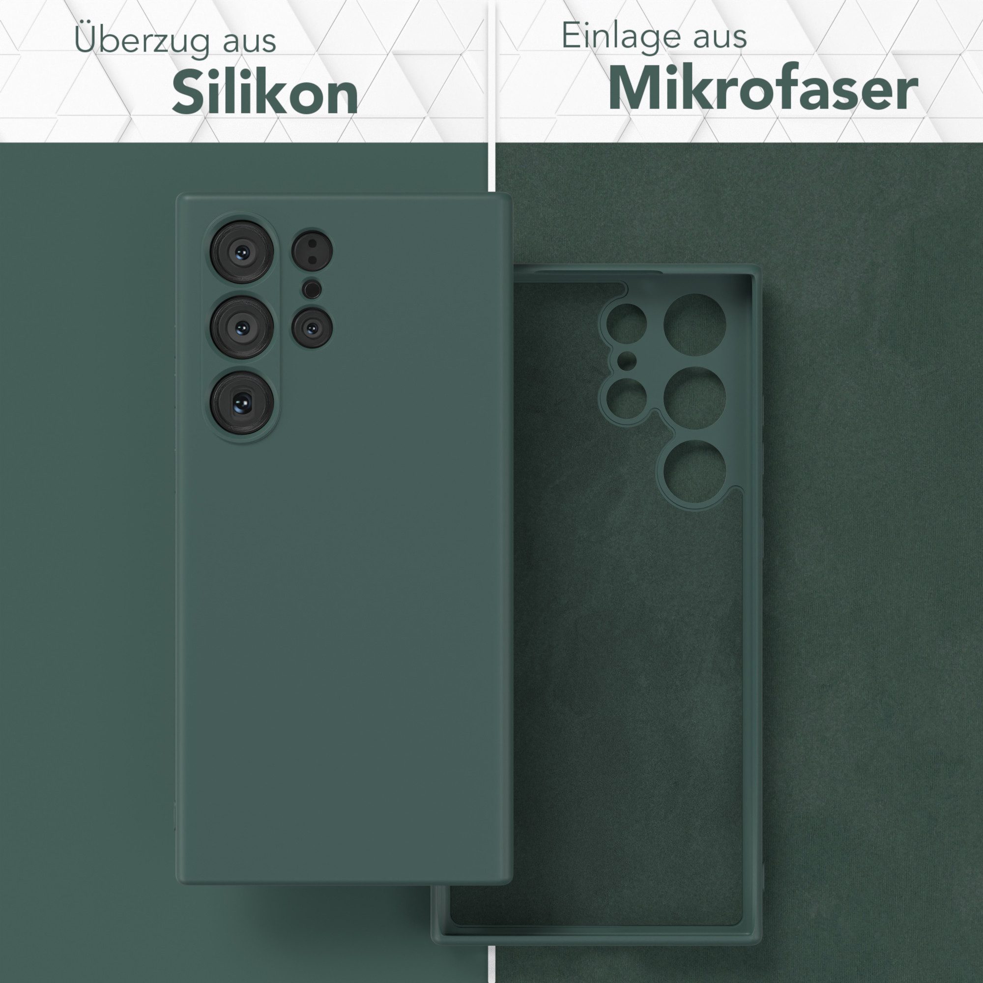 EAZY CASE Handyhülle für Samsung Galaxy S23 Ultra Hülle Silikon 6,8 Zoll, Silikon Schutzhülle mit Kameraschutz kratzfestes Bumper Nachtgrün