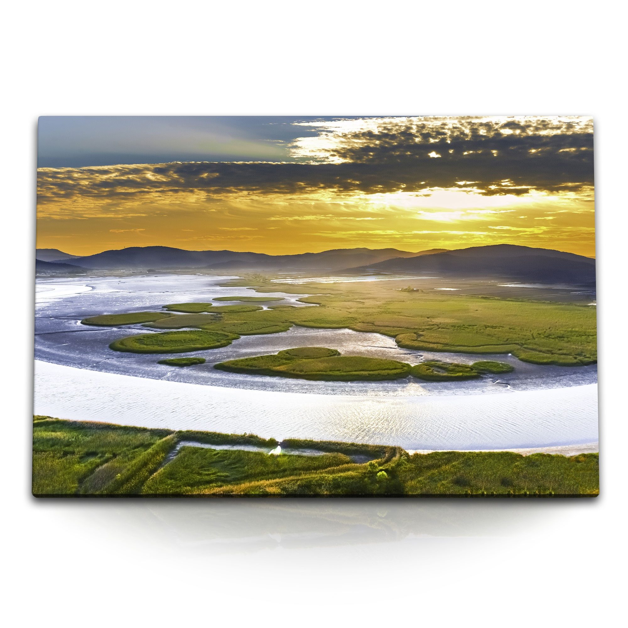 Sinus Art Leinwandbild 120x80cm Wandbild auf Leinwand Bucht von Suncheon Süd Korea Sonnenunte, (1 St)