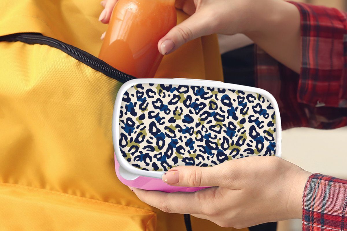 MuchoWow Lunchbox Erwachsene, (2-tlg), Grün, rosa - Kunststoff, - - Design Snackbox, Mädchen, für Kunststoff Kinder, Brotdose Brotbox Panther Blau