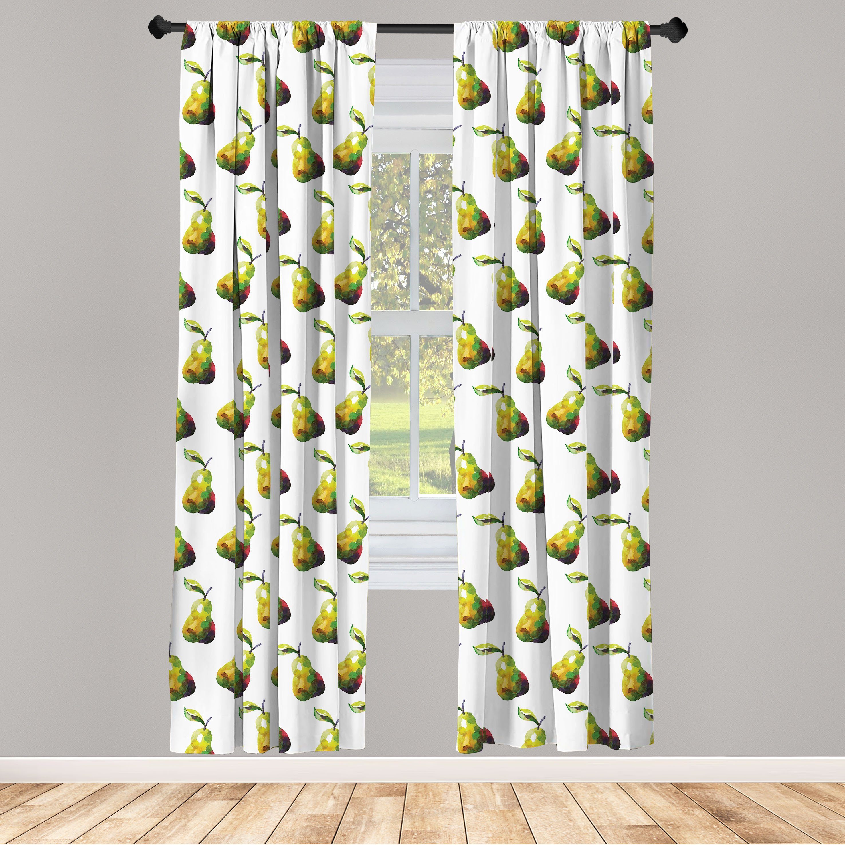 Köstliche Birnen-Muster Vorhang Wohnzimmer Aquarell Microfaser, Abakuhaus, Dekor, Gardine für Schlafzimmer