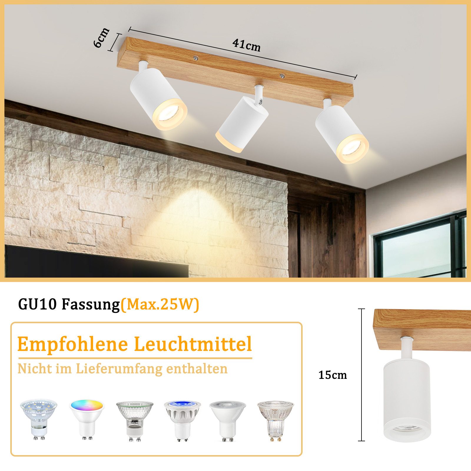 ZMH LED Deckenstrahler 2/3/4 Flammig GU10 Holz-Acryl Deckenleuchte 350° Dre günstig online kaufen
