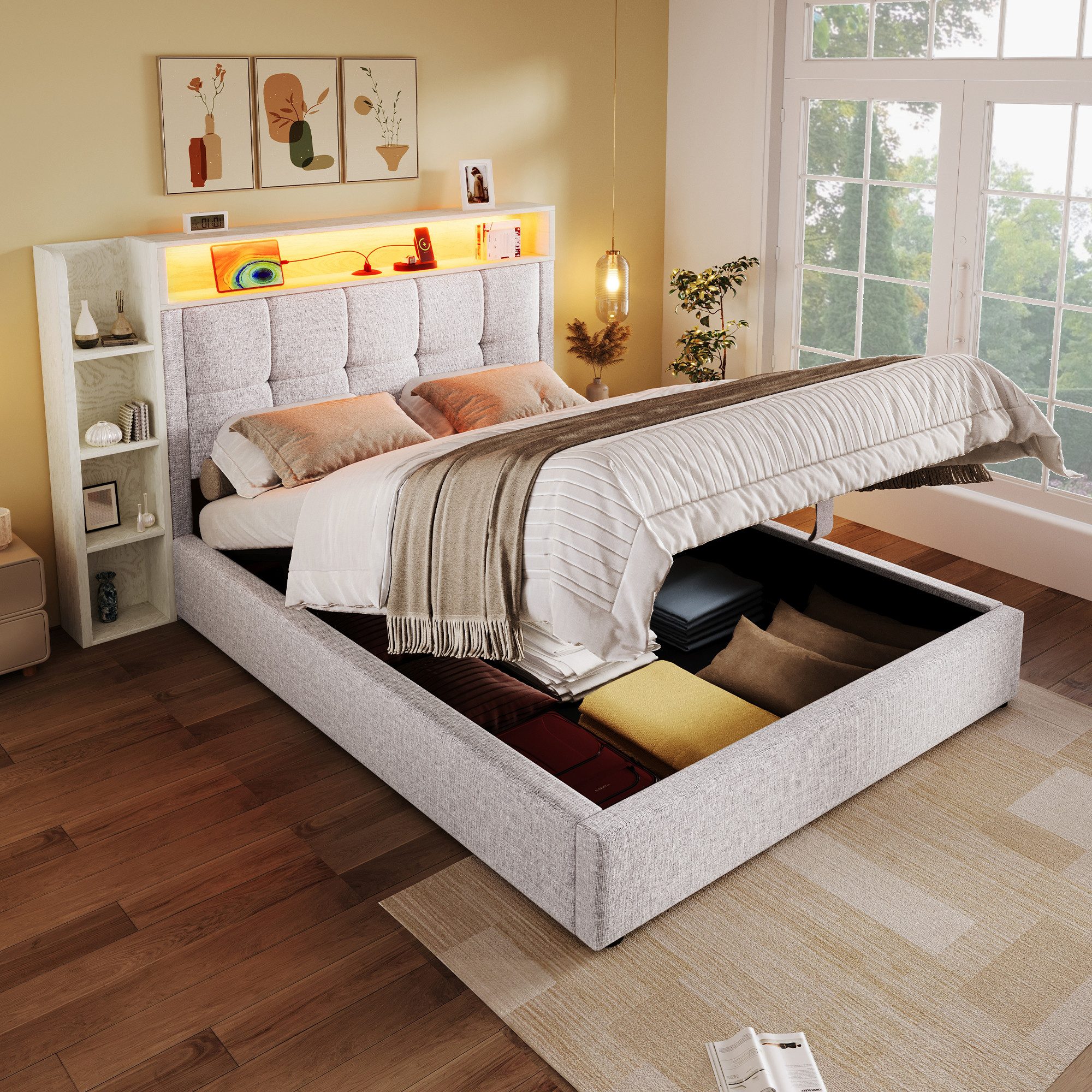 TavilaEcon Boxspringbett Polsterbett mit USB Typ-C & multifunktionaler Aufb günstig online kaufen