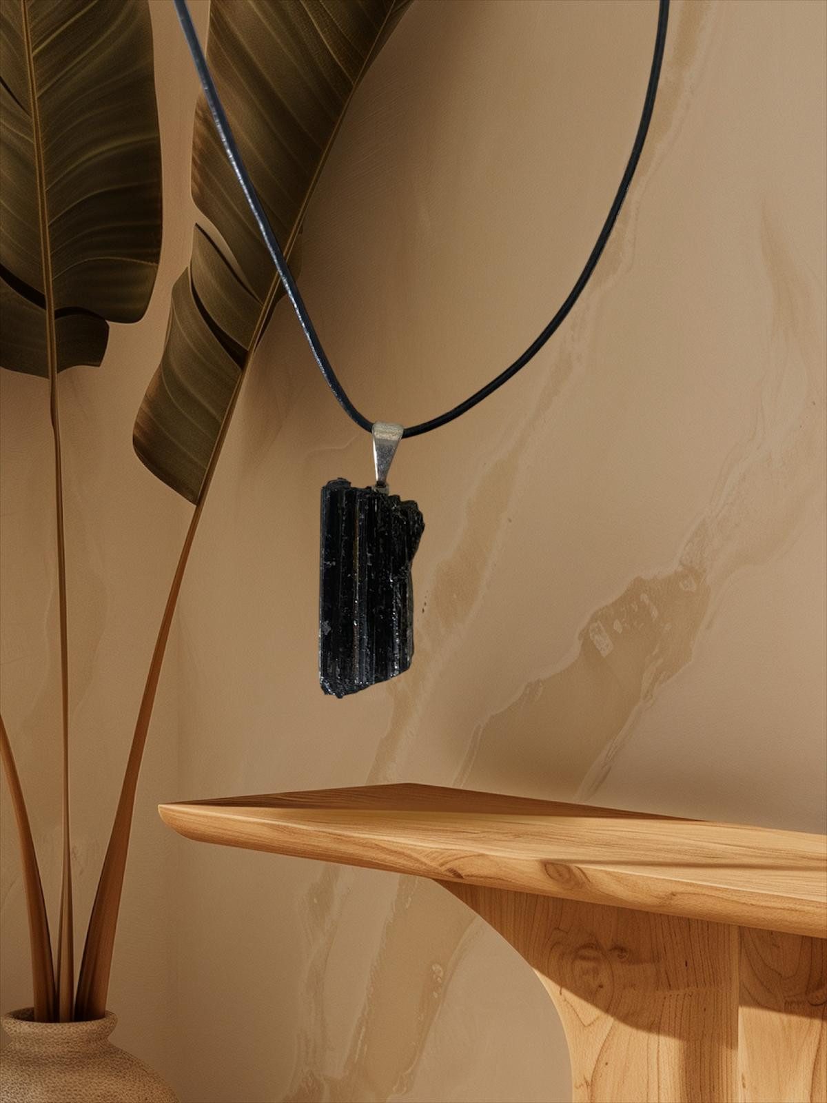 Eden Stone Perlenkette Edelstein Kette Schwarzer Turmalin (Schörl) Schutzanhänger Rohstein (1-tlg)