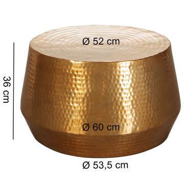 Wohnling Couchtisch WL5.495 (60x36x60 cm Aluminium Hammerschlag Gold Rund), Kleiner Wohnzimmertisch, Sofatisch Orientalisch