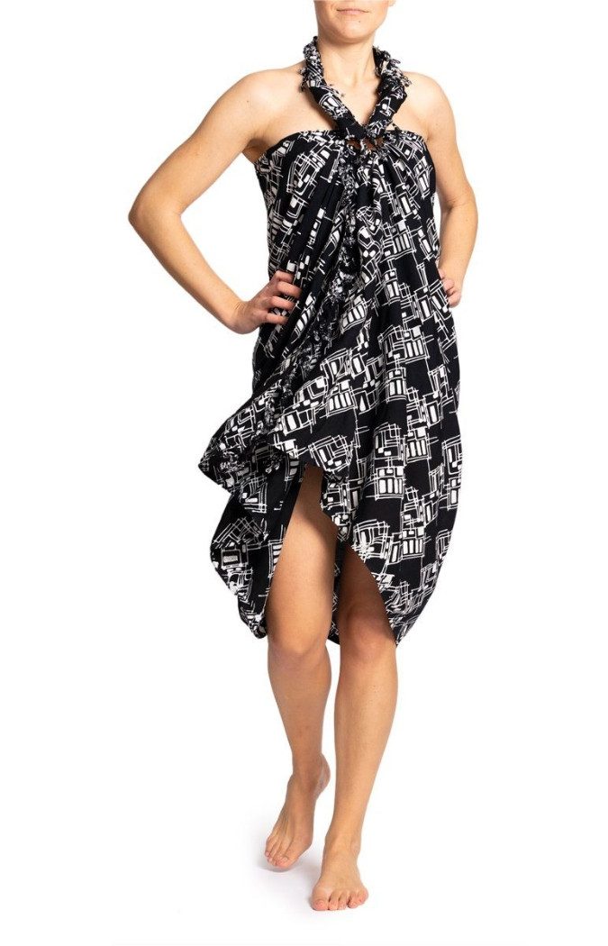 PANASIAM Sarong Pareo Wachsbatik schwarz-weiß aus hochwertiger Viskose Strandtuch, Viskose, Strandkleid Bikini Cover-up Tuch für den Strand Schultertuch Halstuch