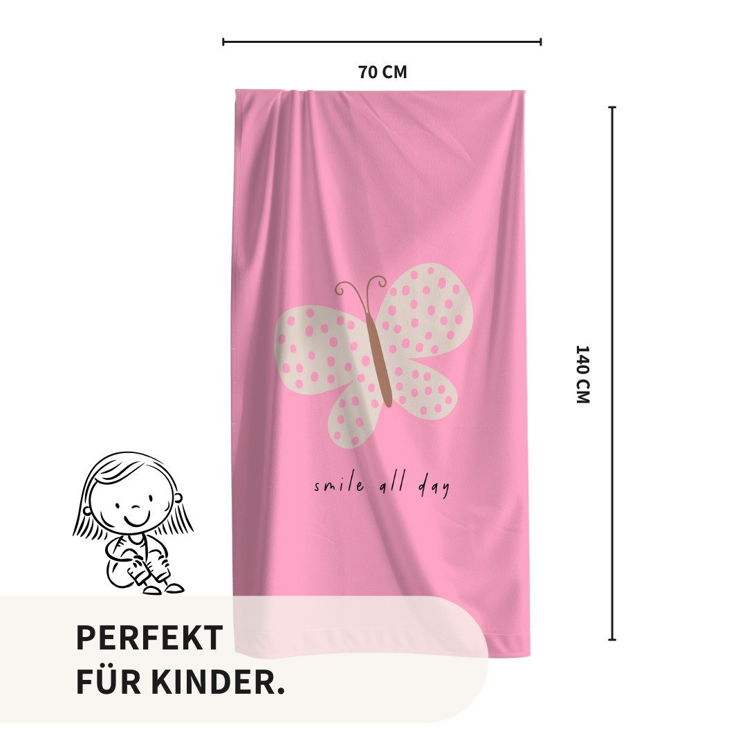 MTOnlinehandel Strandtuch Kinder • 70x140 cm • Schnelltrocknend, Baumwolle & Mikrofaser Mix (1-St), Badetuch • Weich & Saugfähig • Strand • Meer • Schmetterling – Bild 4 von 5