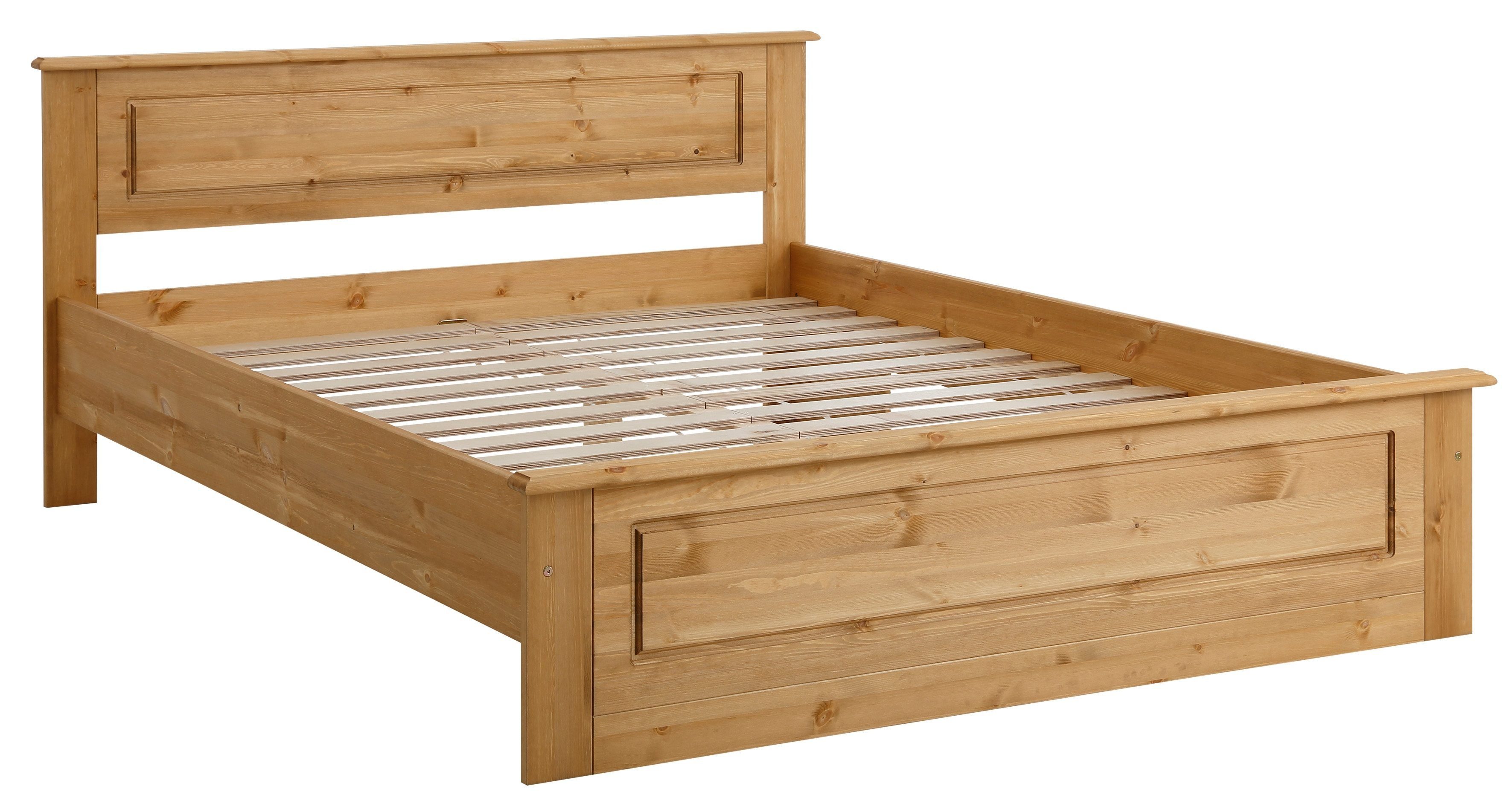 OTTO home Massivholzbett Madrid, Landhausstil, hohe Belastbarkeit! (Breite/Belastbarkeit 180cm/220 KG, 160cm/200 KG, 90cm/=120 KG), mit Rollrost, aus massivem Kiefernholz, Kassettenoptik