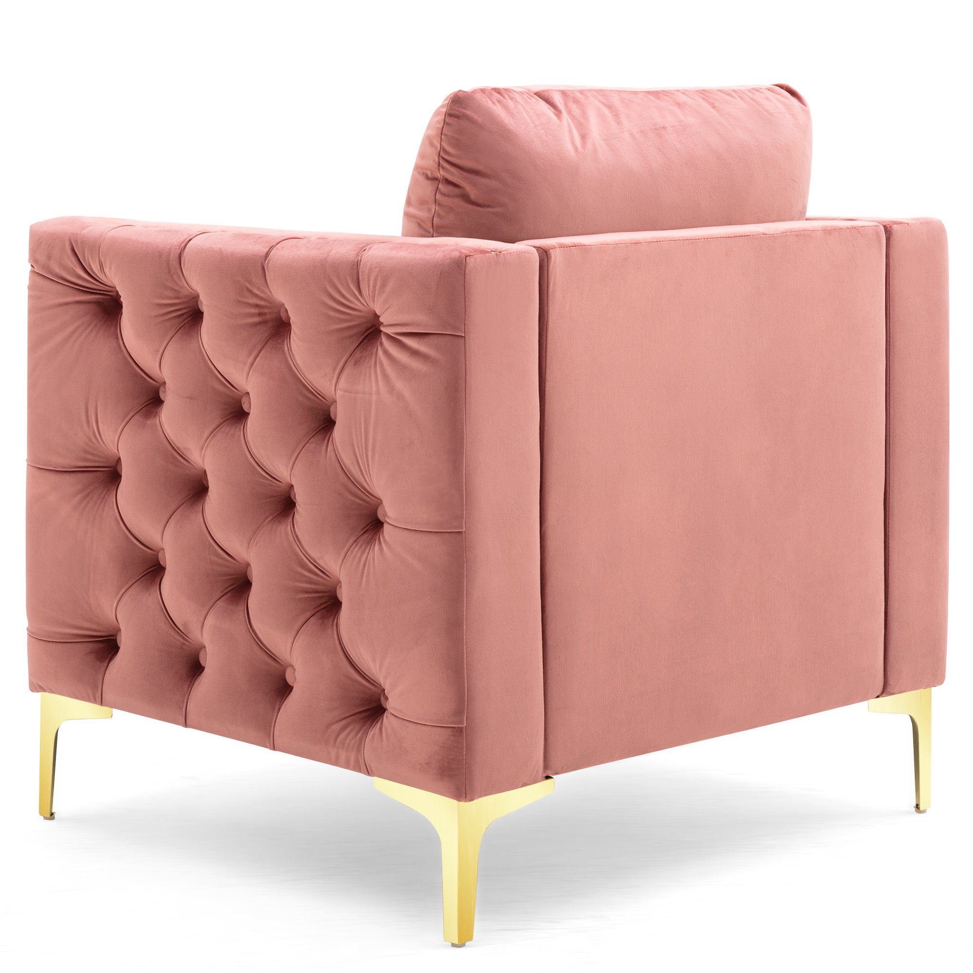 Sessel, Fernsehsessel mit edler Knopfheftung und gepolstertem Sitzkissen, goldenen Beinen, Relaxsessel mit Kissen