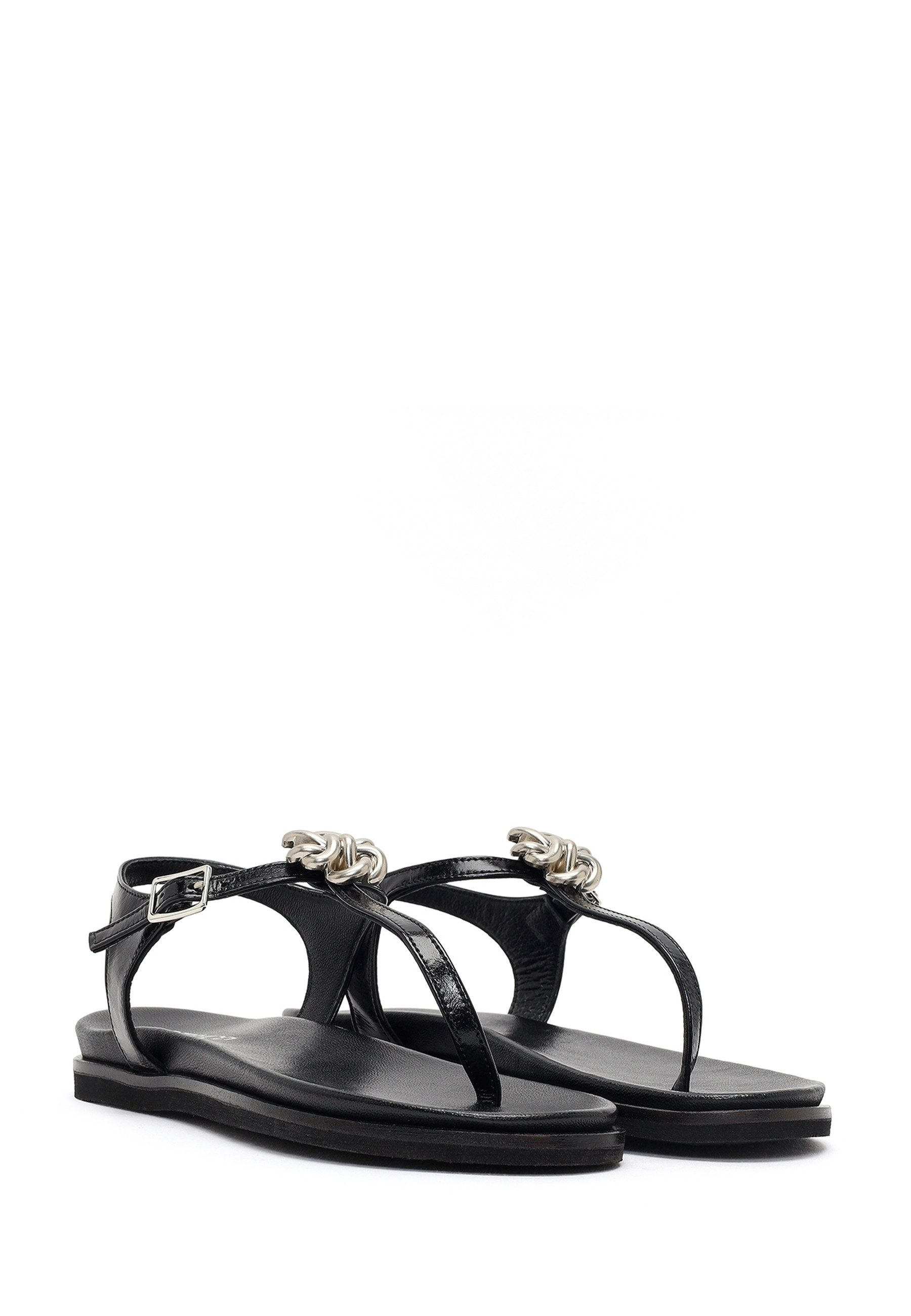 Derimod Sandalen aus Lackleder Sandale Echtes Leder, Weiches Futter, Schnallenverschluss, Knotendetail