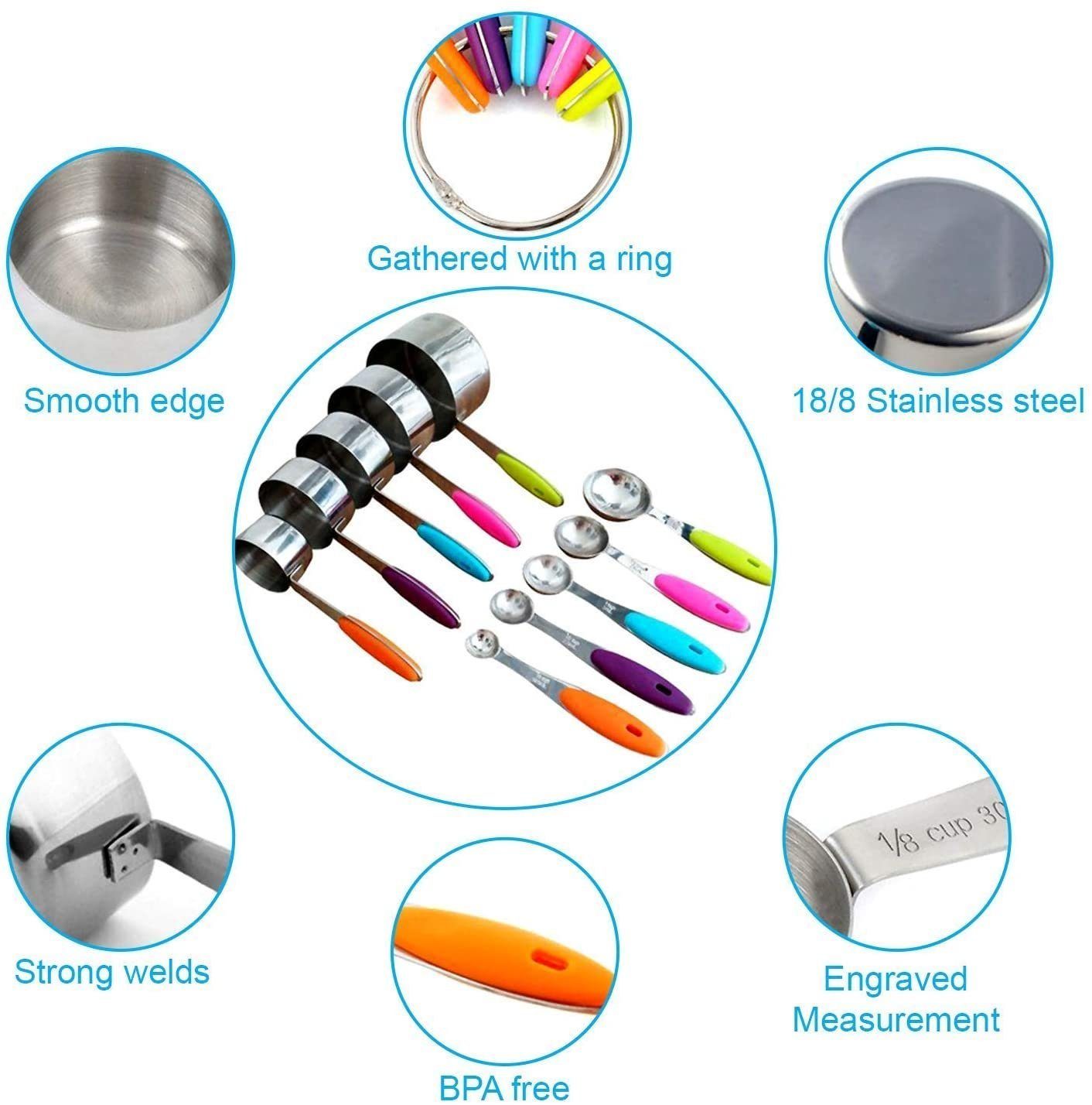 Faizee Möbel Messlöffel Messbecher und Löffel Edelstahl 10 Set 5 Messbecher 5 Messlöffel, Edelstahl, (10-St)