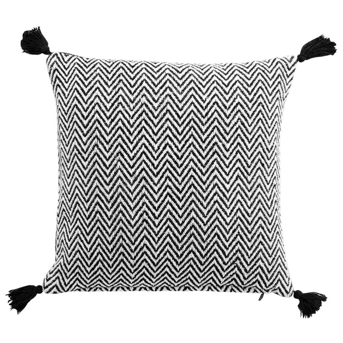 Macosa Home Dekokissen Dekokissen 40x40 cm Schwarz Weiß Kissen Zickzack Zierkissen Quasten, Sofakissen Dekokissen Zierkissen Deko Couchkissen