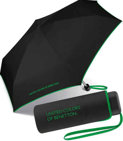 United Colors of Benetton Taschenregenschirm winziger Damen-Regenschirm mit Handöffner, mit Kontrastfarben am Schirmrand - schwarz-grün