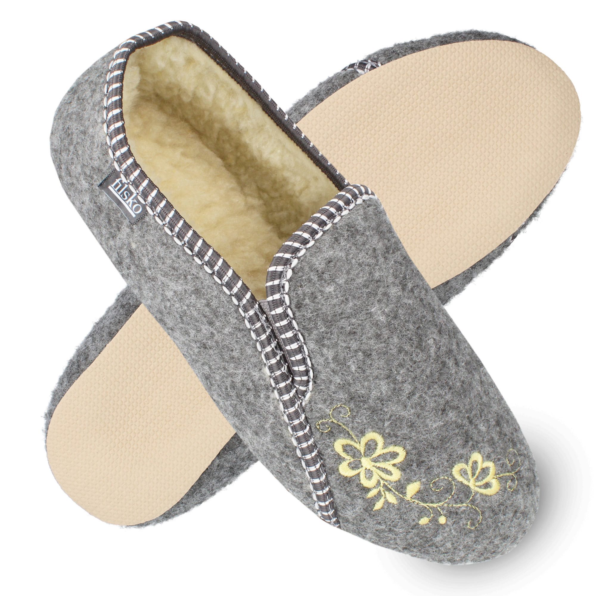 filsko Rosendaal Damen Ballerina Hausschuh mit Stickereien