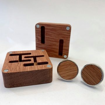 Lasernauten Manschettenknöpfe 1 Paar (2 Stk) Holz Manschettenknöpfe mit Geschenkbox aus Kirsch-Holz, Naturholz und Edelstahl