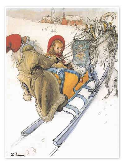 Posterlounge Poster Carl Larsson, Kerstis Schlittenfahrt, Wohnzimmer Skandinavisch Malerei