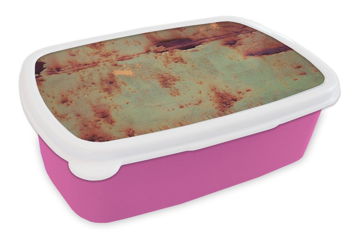 MuchoWow Lunchbox Vintage - Rost - Eisen, Kunststoff, (2-tlg), Brotbox für Erwachsene, Brotdose Kinder, Snackbox, Mädchen, Kunststoff rosa