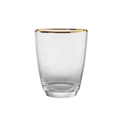 BUTLERS Glas GOLDEN TWENTIES Glas mit Goldrand und Rillen 300ml, Glas, mundgeblasen