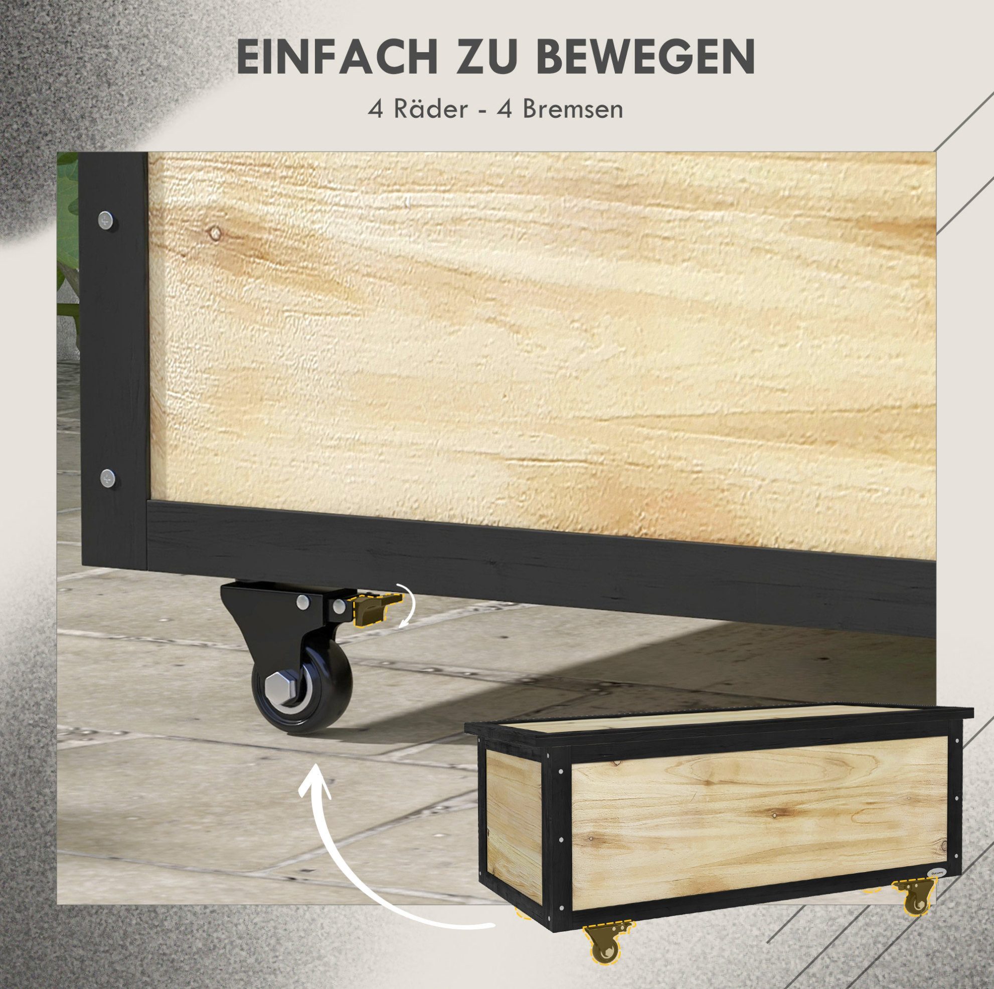 OKWISH Gartenbox 100x50x43 cm Holz 121L Auflagenbox Natur mit Rollen Aufbewahrung (1 St., Rollbare Gartentruhe aus Holz für Kissen & Outdoor Zubehör), Wetterbeständige Aufbewahrungskiste für Balkon & Terrasse