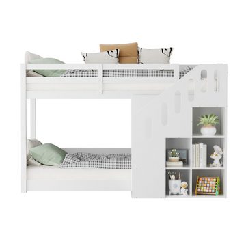 MODFU Etagenbett Hochbett Kinderbett (90*200cm), multifunktionales Kinderbett, Mit Treppen und Schließfächern
