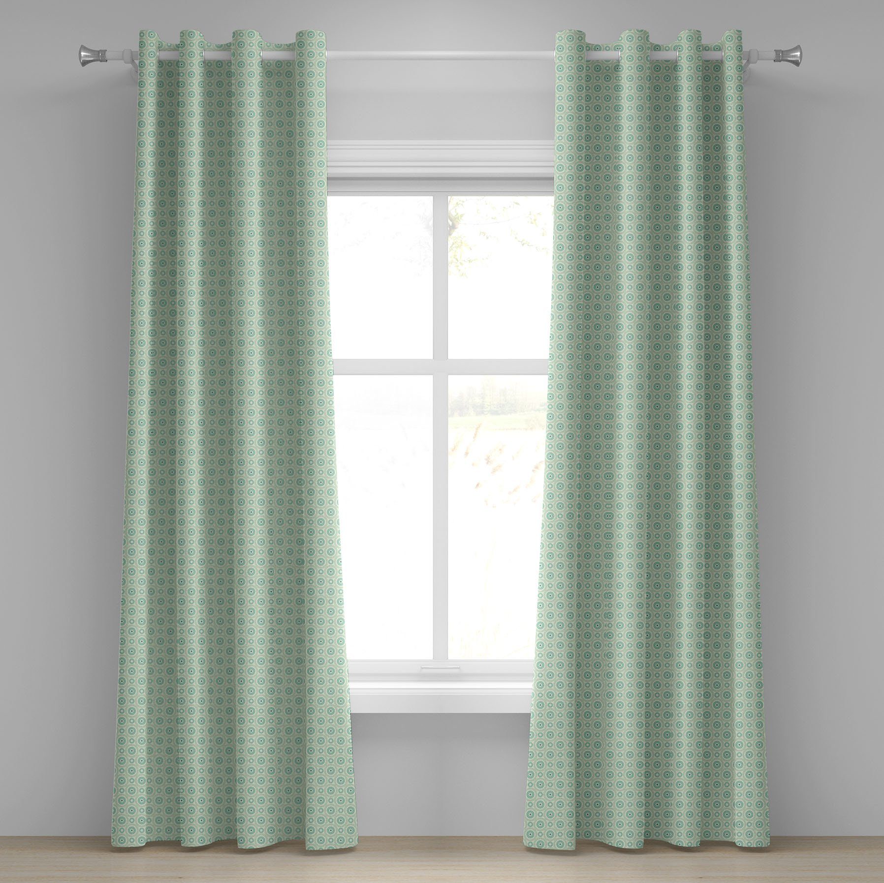 Gardine Dekorative 2-Panel-Fenstervorhänge für Schlafzimmer Wohnzimmer, Abakuhaus, Minze Retro Kreis-Geometric | Fertiggardinen