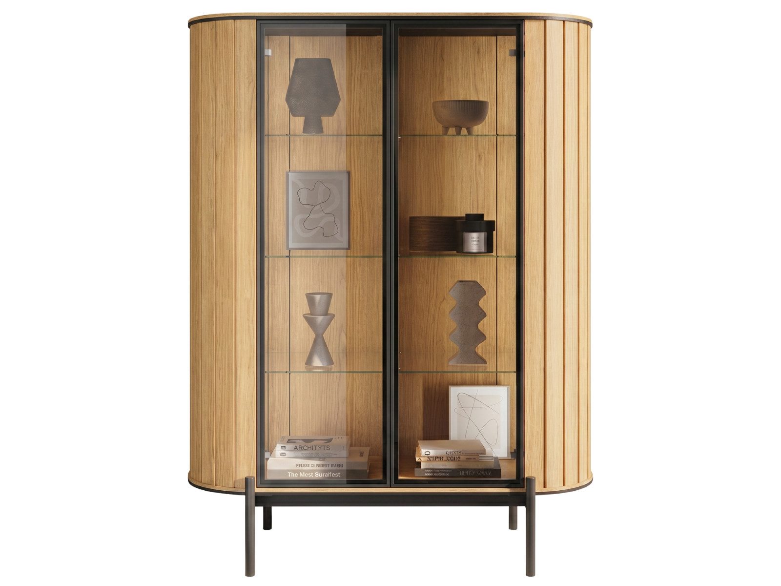 yourhouse24 Vitrine ROTTO RT-10 (107 cm) – Eiche Vincenza, Riffel-Optik & Glas