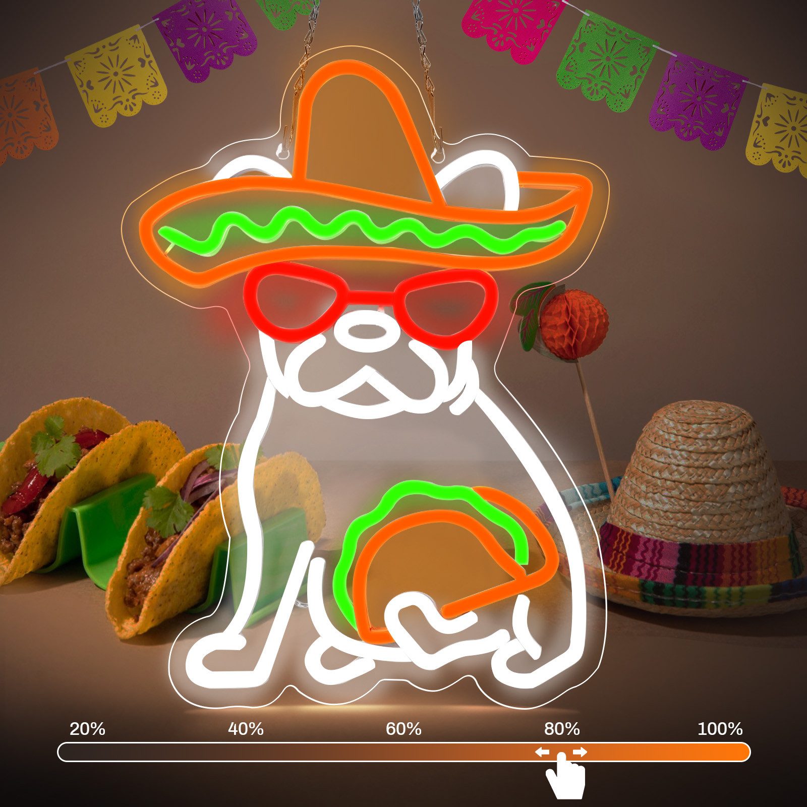 MUPOO LED Dekolicht Tacos Hund Neonschilder Dimmbar,Französische Bulldogge günstig online kaufen