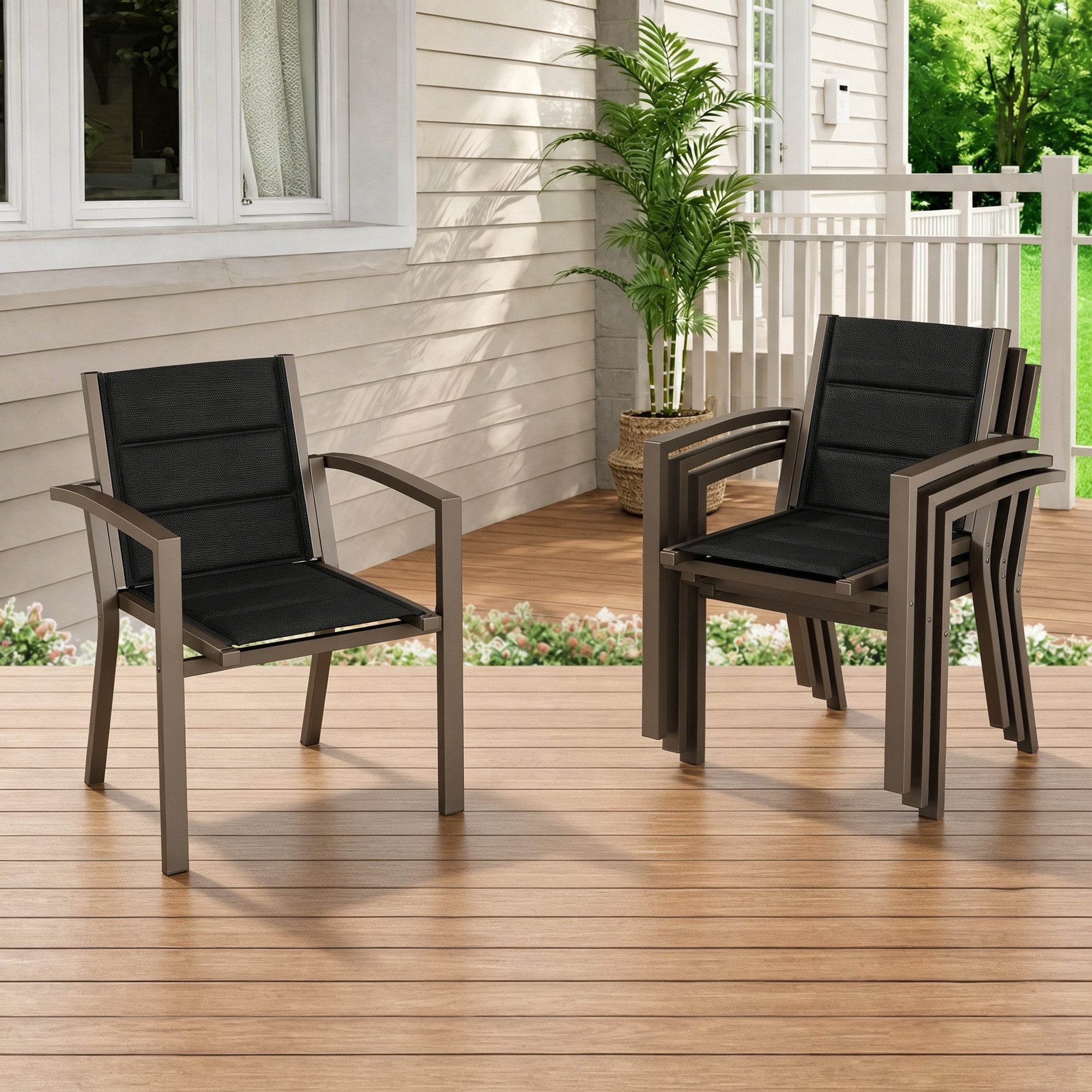 HOMALL Gartenstuhl Stapelbare Aluminiumstühle Outdoor Stühle 2/4/6er Set, Bis 160kg (Gewicht ca. 3,5 kg, erhältlich in drei Farben, geeignet für Camping, Pool, Grillszenarien (ohne Tisch), 4 St)
