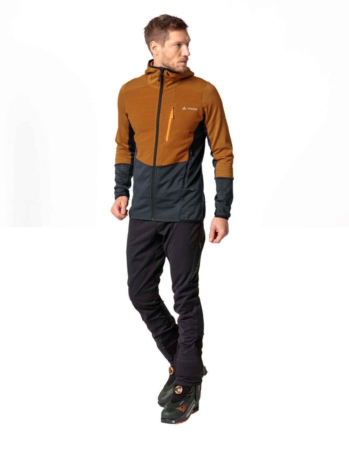 VAUDE Outdoorjacke Men's Monviso Hooded Jacket kompensiert Fleece silt Klimaneutral (1-St) Grid brown