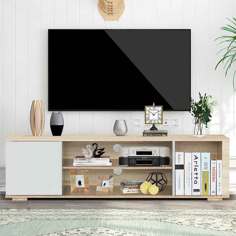 COSTWAY TV-Schrank »Lowboard Fernsehschrank 150cm« für TVs bis zu 140 cm, mit Schrank und 3 offenen Fächern