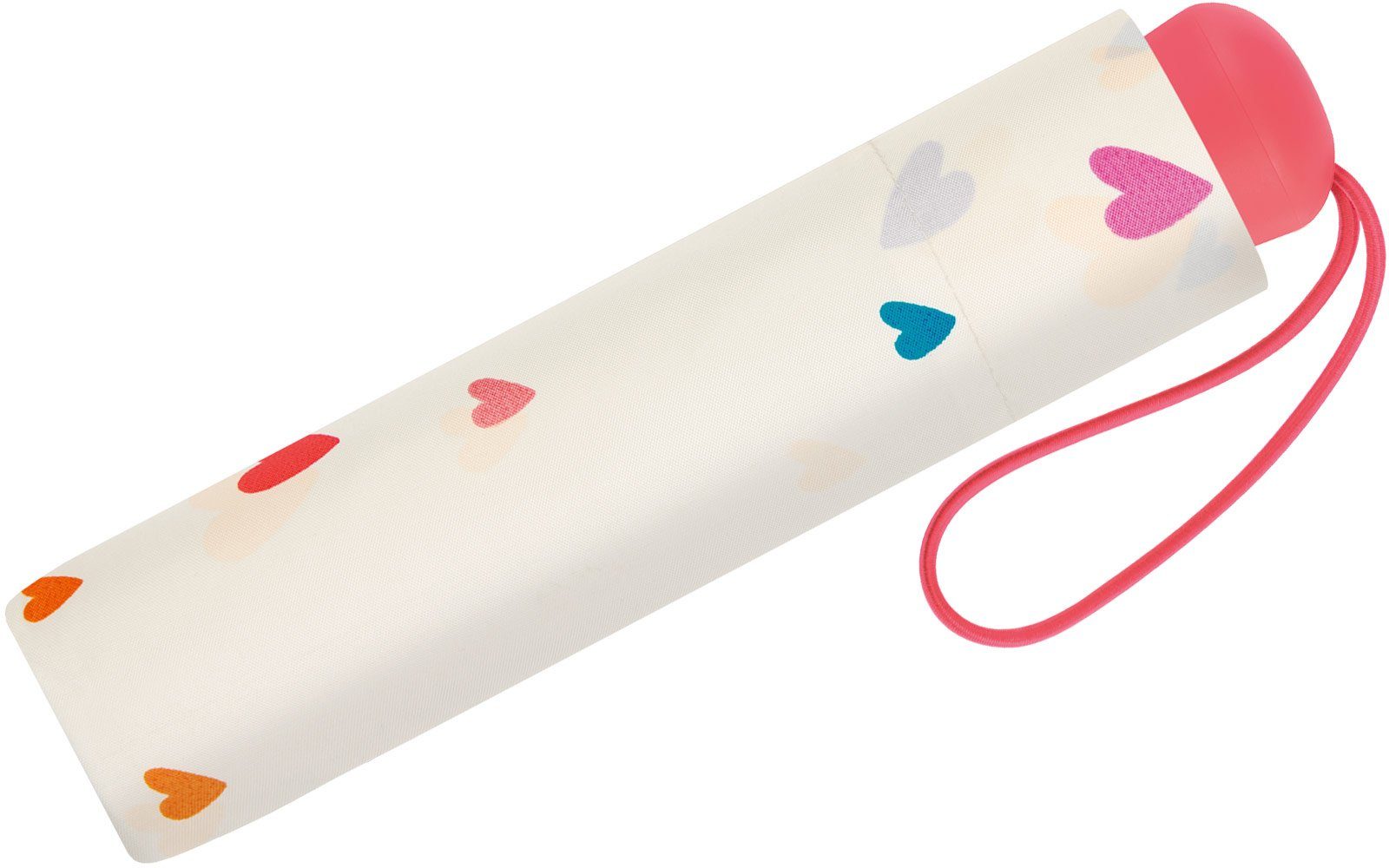 Esprit Taschenregenschirm kleiner, leichter Taschenschirm für Kinder, mit niedlichem, bunten Herzen-Design für Mädchen