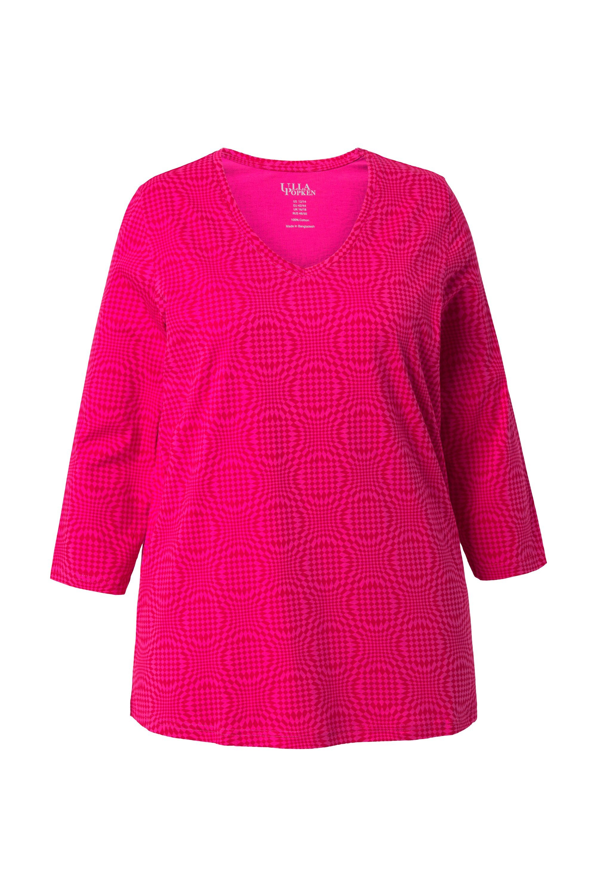 Ulla Popken Longshirt Longshirt gemustert A-Linie V-Ausschnitt 3/4-Arm