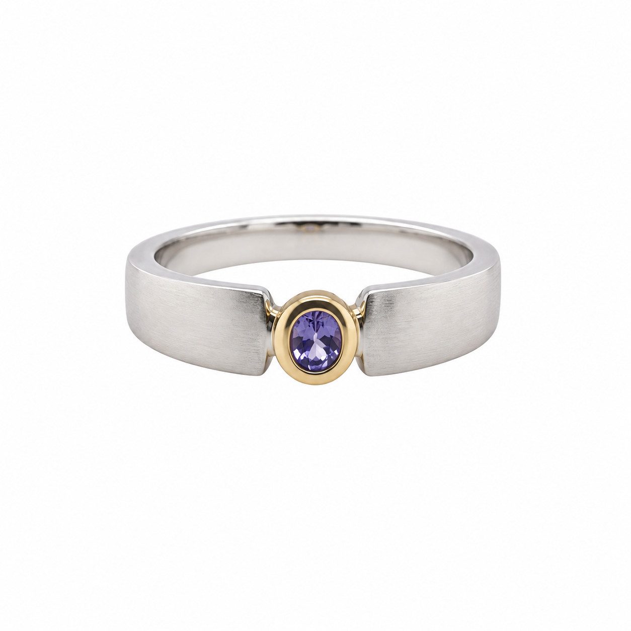 Sogni d'oro Solitärring mit blauem Tansanit und vergoldetem Ringkopf, Silber 925 vergoldet