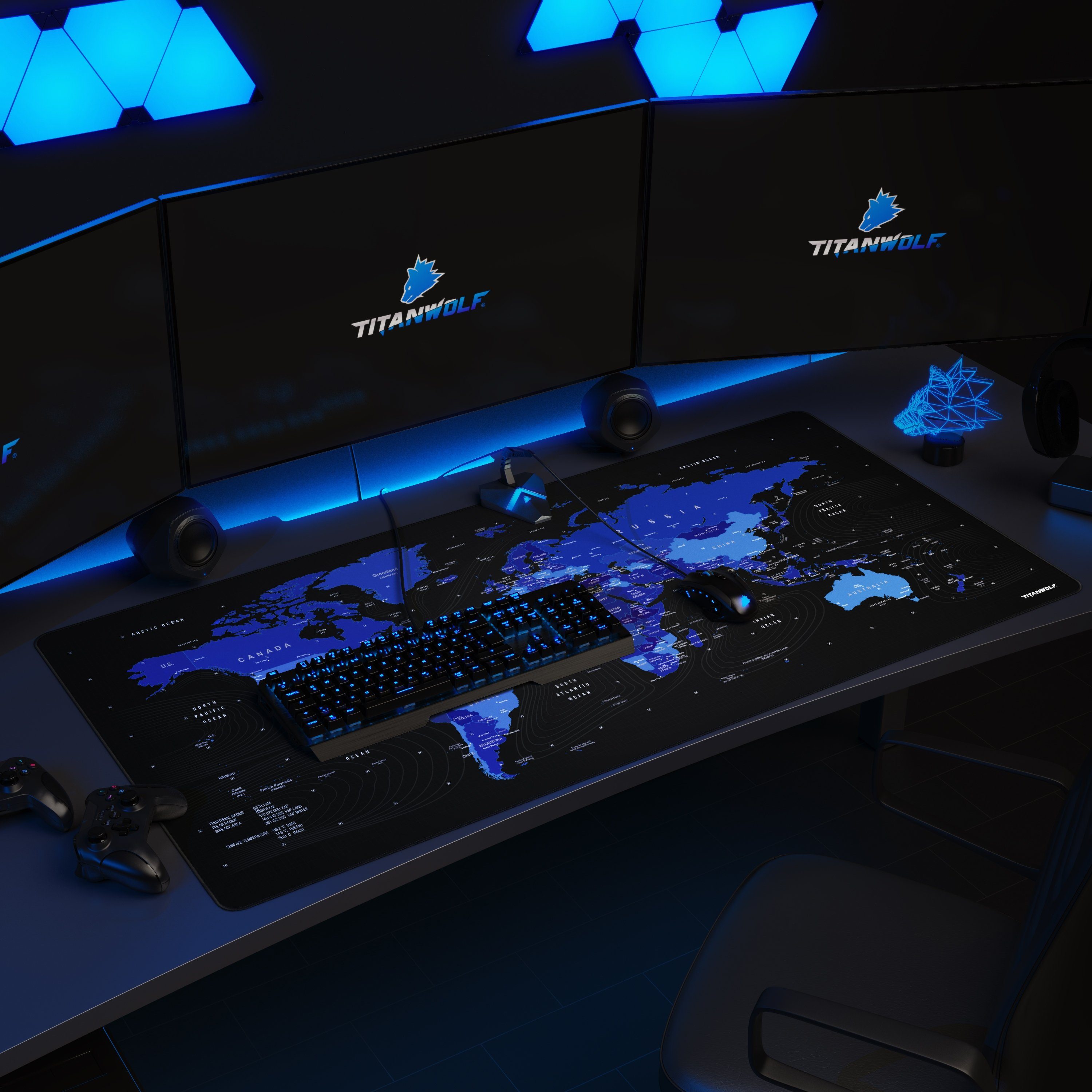 Titanwolf Gaming Mauspad XXXL Speed Mousepad 1200 x 600 x 3 mm, große Tischunterlage, rutschfest, abwaschbar, Geschwindigkeit & Präzision, Englisch blau