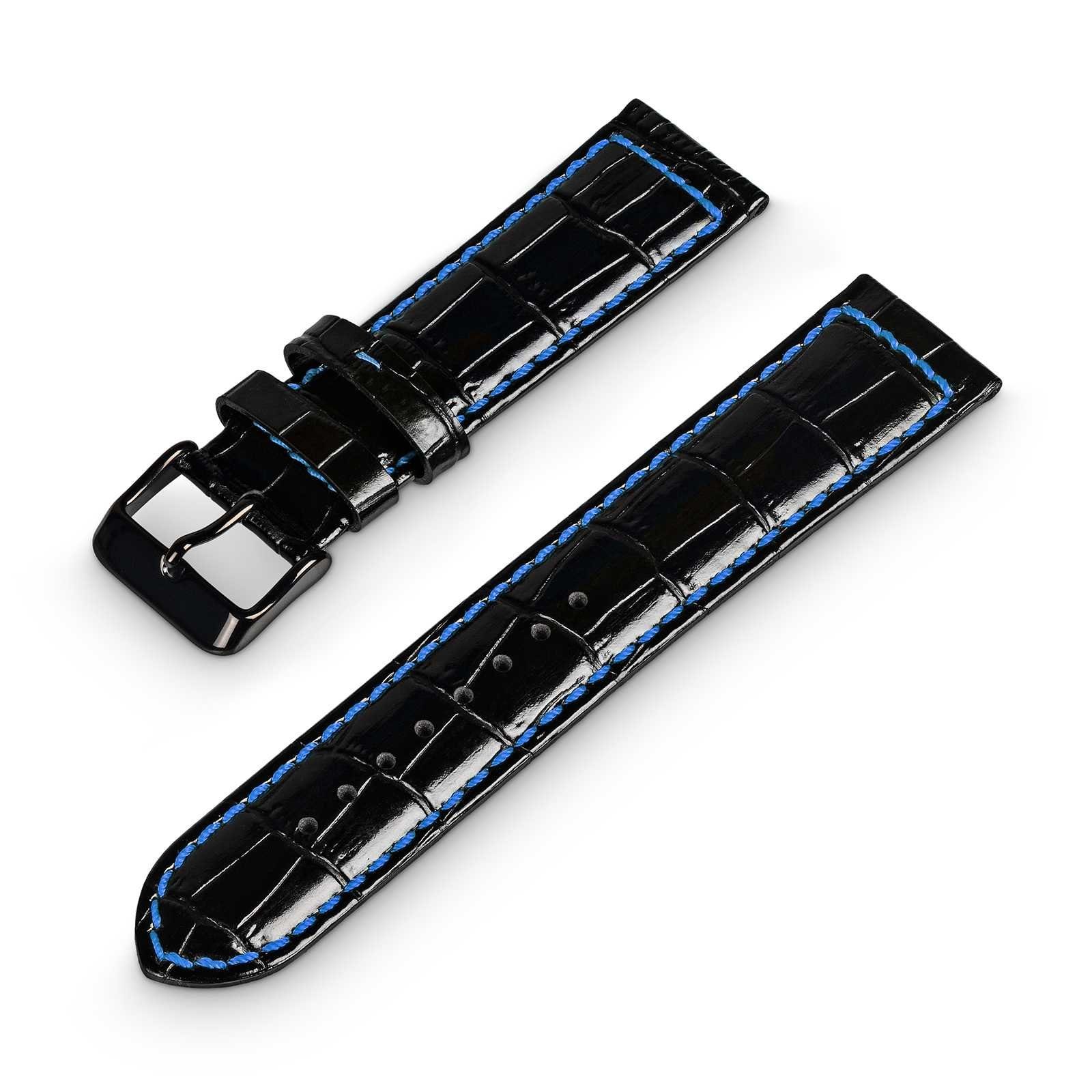 Hermann Jäckle Uhrenarmband Leder Ersatzband Uhrenband 22mm schwarz/blau Krokoprint