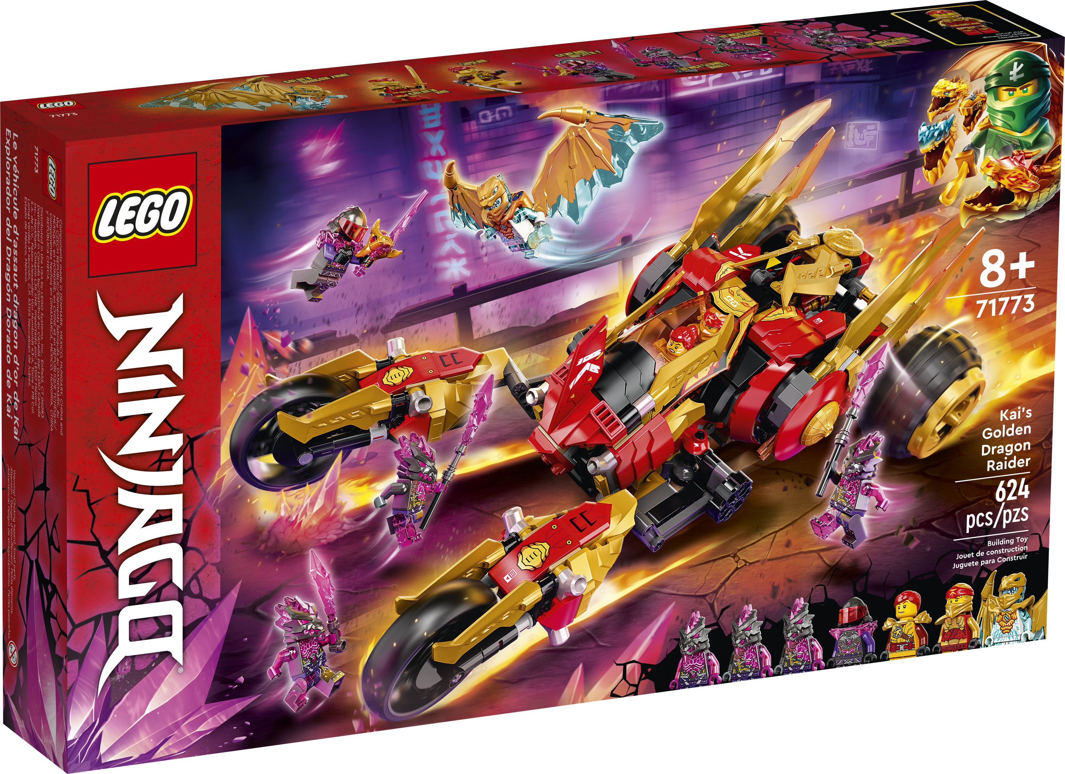 LEGO® LEGO® Ninjago 71773 Kais Golddrachen-Raider Konstruktionsspielsteine, (624 St)