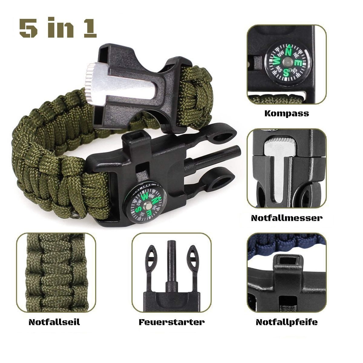 BWuM Schlüsselanhänger Bundeswehr Paracord Armband 5in1 mit Kompass günstig online kaufen