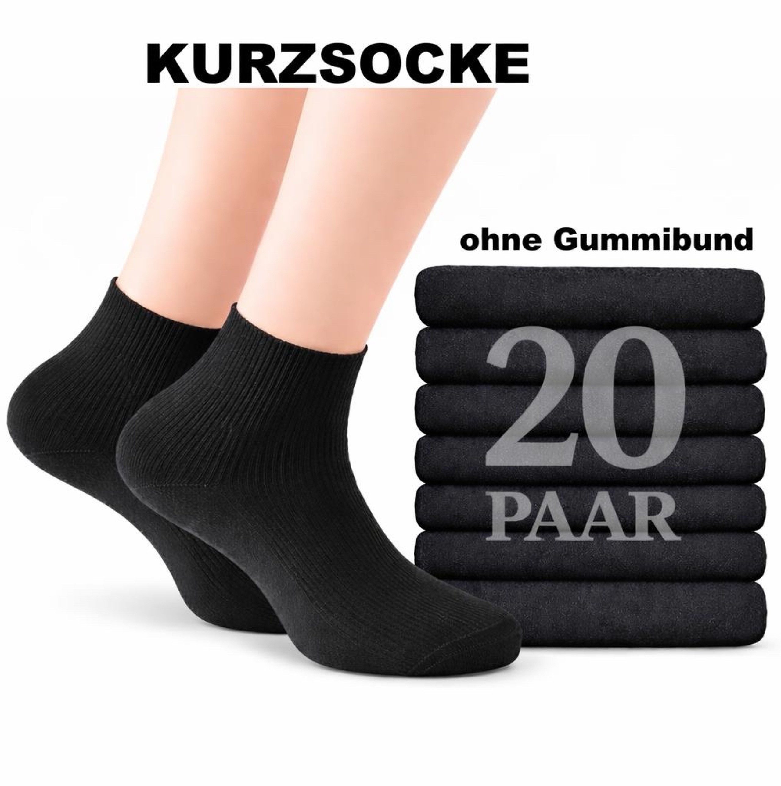 Kurzsocken Kurze Damen Herren Diabetiker Socken ohne Gummi schwarz 100% Baumwolle