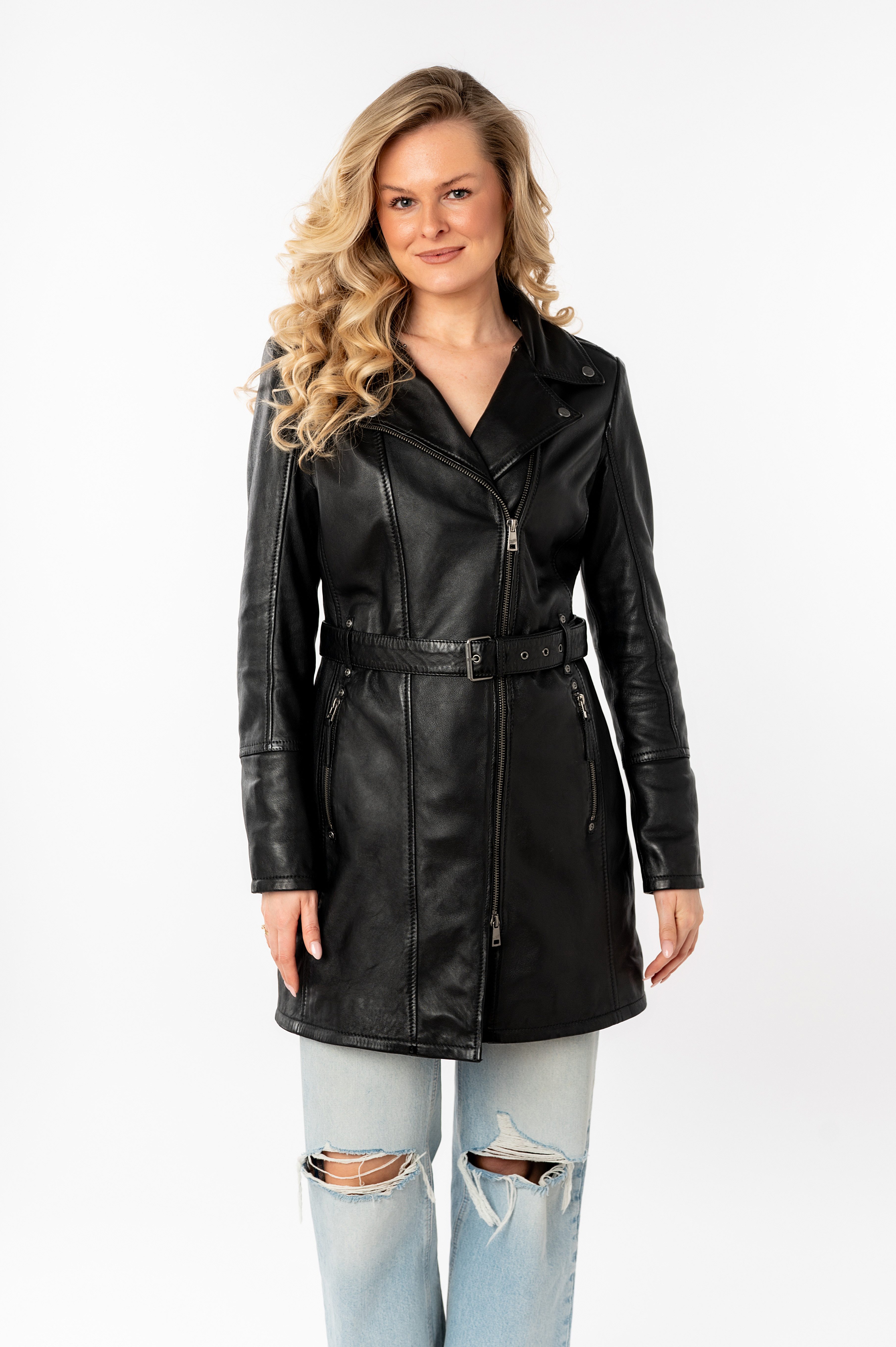 Mauritius Ledermantel SENEKA2 mit Gürtel, abnehmbarer Jersey-Kapuze und coo günstig online kaufen