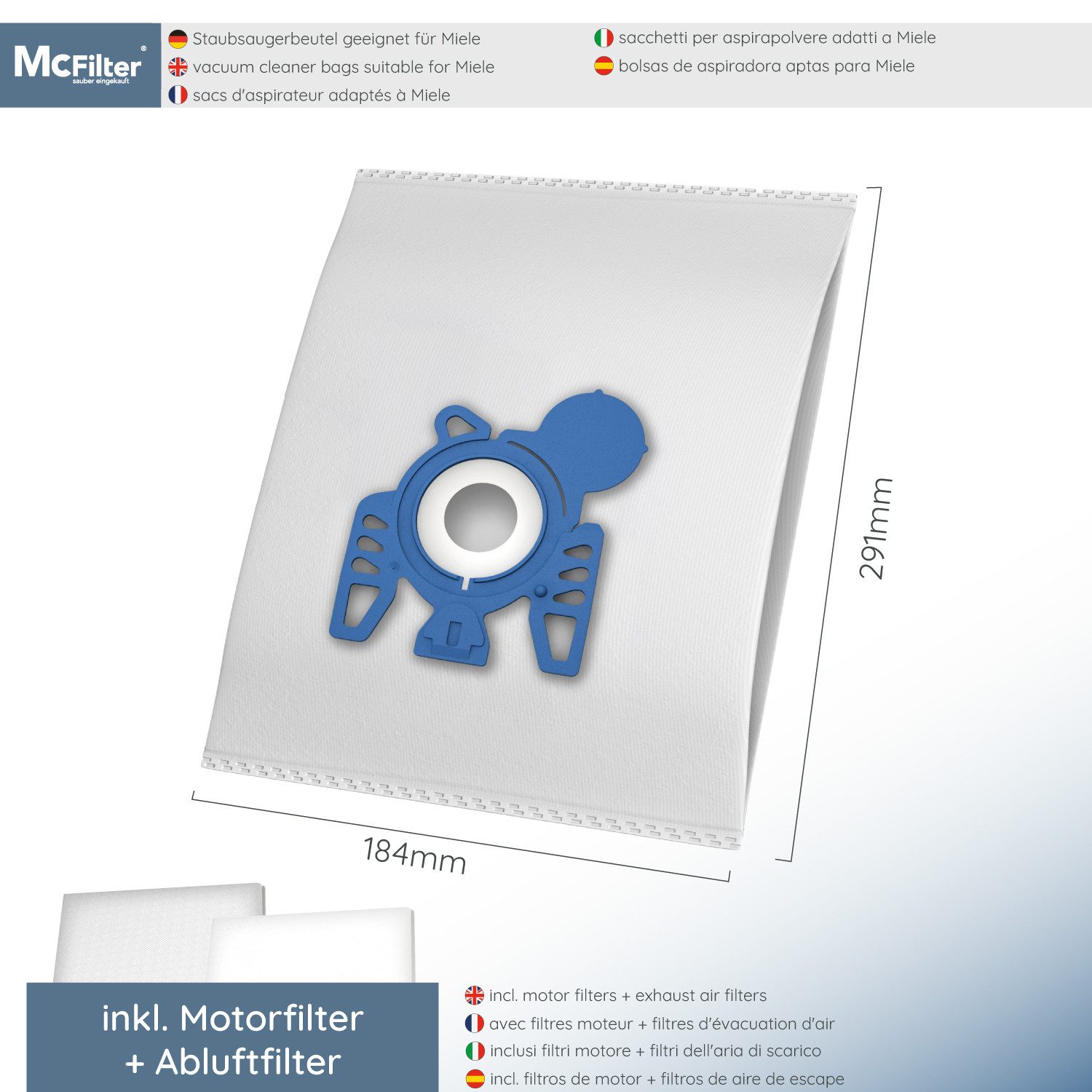 McFilter Staubsaugerbeutel Staubbeutel, passend für Miele Complete C3 Cat & Dog Staubsauger, hohe Reißfestigkeit, 5-lagiges Microvlies, 30 St., Top Filtration, Kunststoffdeckscheibe, Alternative für Swirl M40