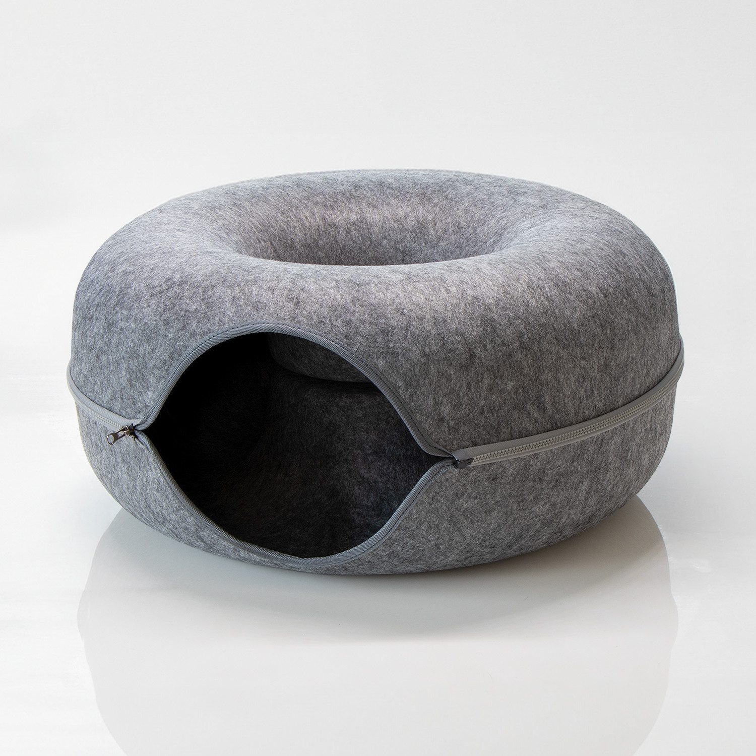 KVOTA Katzenzelt Katzentunnel KatzenDonut Größe 60x60x28 cm, aus Filz, rund, Grau, hochwertig